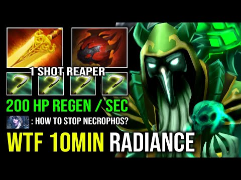 WTF 10Min Radiance Unkillable 200 HP Regen Per Sec 1v5 Run At Them Necrophos Dota 2