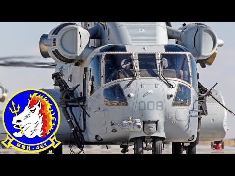 US Marines firing powerful 0.50 caliber GAU-21 machine guns from a CH-53K King Stallions helicopter.