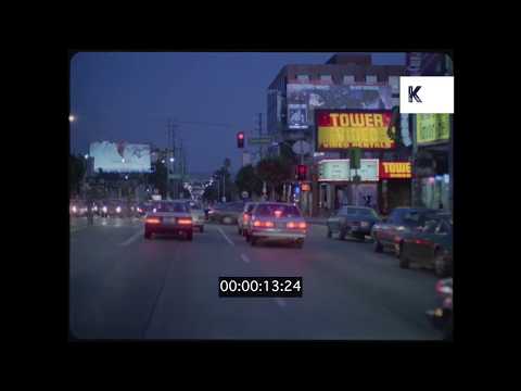 1980s USA, POV from Car on Sunset Strip, West Hollywood, 35mm