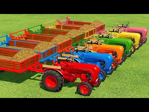 TRANSPORTING & MANURE SPREADING WITH MINI PORSCHE COLORED TRACTORS - Farming Simulator 22