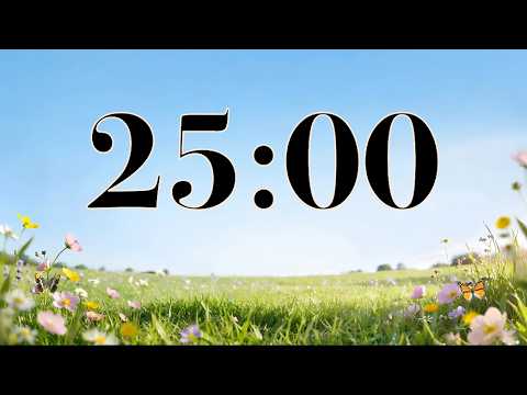 25 Minute Study Timer – Peaceful Spring Field with Flowers, Butterflies, Piano Music & Nature Sounds