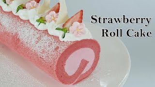 [Eng Sub]🍓 딸기 롤 케이크 만들기/ How to make strawberry roll cake recipe /イチゴロールケーキ