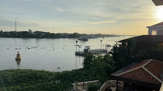 Victoria Chau Doc Hotel 🇻🇳 Balcony View of Sunrise on Mekong at Vietnamese-Cambodian Border 2023