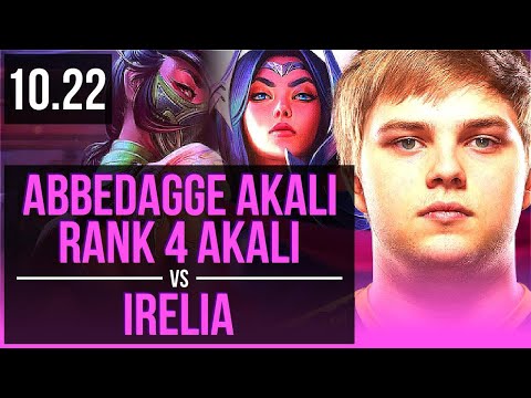 Abbedagge AKALI vs IRELIA (MID) | Rank 4 Akali, 21/5/9, Rank 11, Godlike | EUW Challenger | v10.22