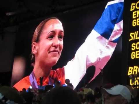 Heptathlon medal ceremony seen from in the Olympic stadium, Jessica Ennis gets gold!