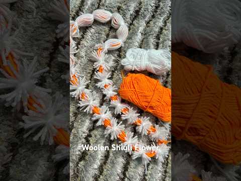 Woolen Shiuli Flower garland | Handcrafted | #artwork #handmade #shiuli #flowers #garland