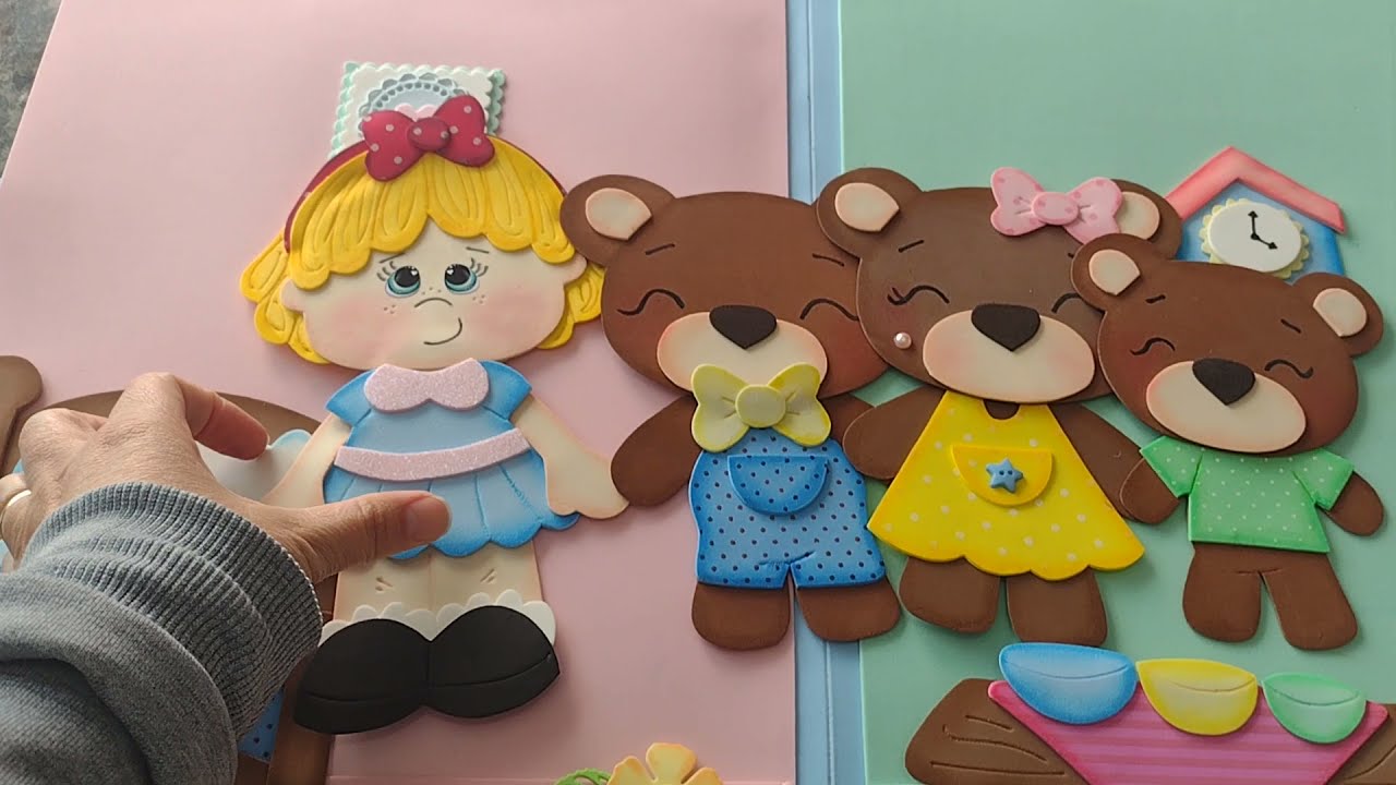 RECURSO PEDAGÓGICO EM EVA: SACOLA CENÁRIO CACHINHOS DOURADOS E OS 3 URSOS!