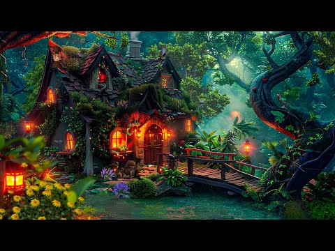 Enchanted Forest Ambience - Fantasy Cottage in the Woods - Serene Stream, Frogs, Crickets & Relax