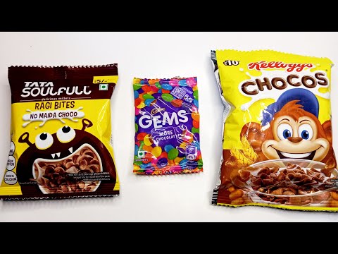 Cadbury Gems More Chocolate vs Tata Soulfull Ragi Bites vs Kellogg's Chocos , Choco Bites Opening