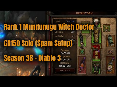 Season 36 Rank 1 Mundunugu Witch Doctor GR150 Solo - Diablo 3