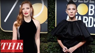 Time&#39;s Up! Golden Globe Fashion of Solidarity: Millie Bobby Brown, Dakota Johnson &amp; More! | THR News