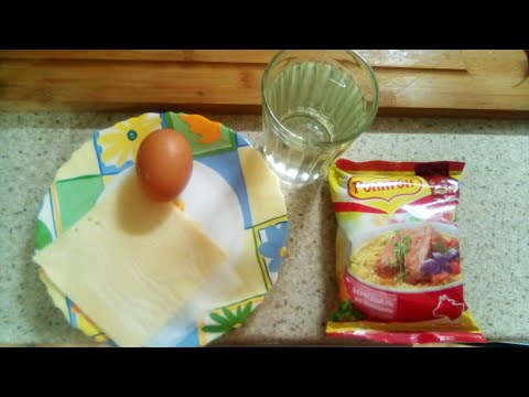 Яичница  с лапшой от Луча. Scrambled eggs with noodles. 炒鸡蛋配面条. नूडल्स के साथ तले हुए अंडे