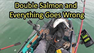 Double Salmon Hookup and Everything Goes Wrong (Kayak Fishing)
