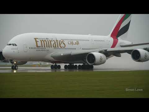 A380 | WET take-off | GROWLING engine SOUND!