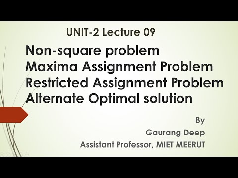 UNIT 2 Lec 09 Variation in Assignment Problem