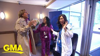 Robin Roberts surprises nurses who were by her side during bone marrow transplant l GMA