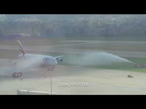 A380 Water salute in Beirut