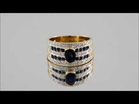 9ct Gold 22pt Diamond And Sapphire Band Ring - D6590