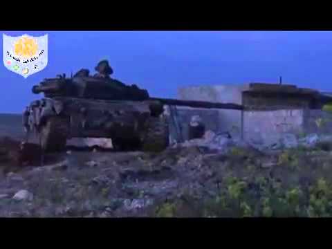 استهداف مقرات النظام بقذائف الدبابة في مخيم حندرات في ريف حلب من قبل جيش المهاجرين والأنصار ضمن معركة فك الأسرى
