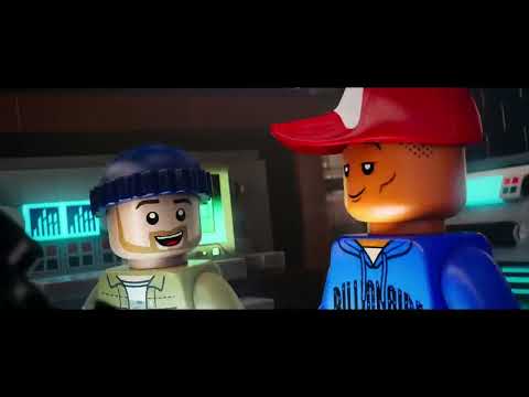 Piece by Piece (2024) official trailer frame: LEGO Pharrell on a neon-lit stage while hits stack like bricks
