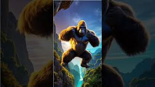 Gorilla with bottle dancing on the edge of a cliff