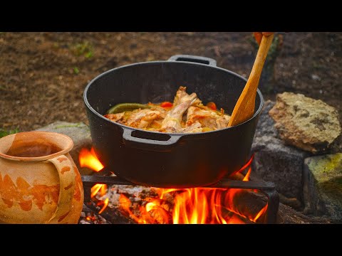 Rustic Rabbit Stew Cooked Outdoors – Dutch Oven Recipe