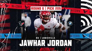Jawhar Jordan talks to the media after the Texans selected him in the 2024 NFL Draft