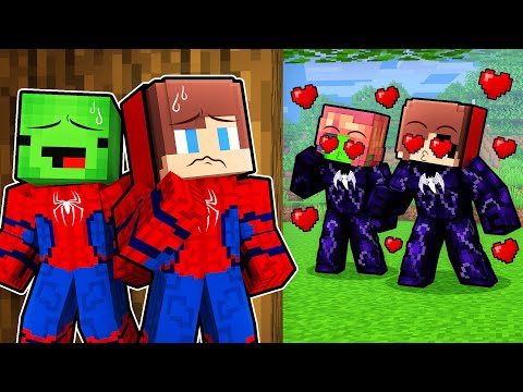 VENOM JJ and Mikey Girls FELL in Love with SPIDERMAN - Minecraft Animation / Maizen