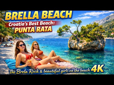 A walk along Brela.Croatia's best beach, Punta Rata.The Brela Rock and beautiful girls on the beach.