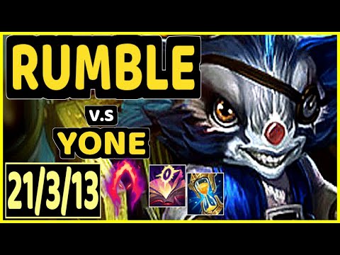 RUMBLE vs YONE - 21/3/13 KDA MID GAMEPLAY - EUW Ranked GRANDMASTER