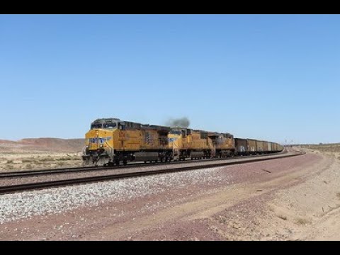 Union Pacific mega 9 locomotive iron ore train Westbound at Nebo, California 24 May 2023