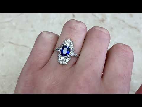 1.20ct Center Elongated Cushion-Cut Sapphire and Diamond Ring - Tomar Ring - Hand Video