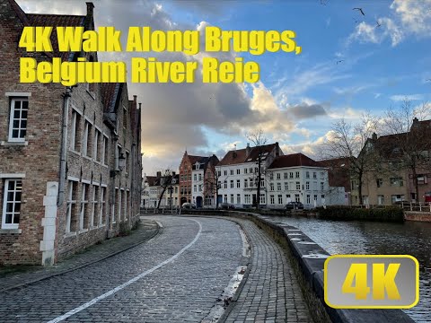 4k Walk Along Bruges, Belgium River Reie