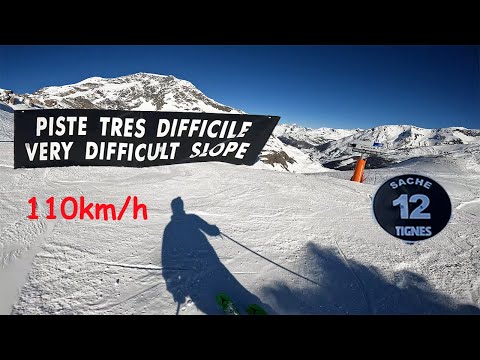 Skiing 10km Long Black run - La Sache - 110 km/h - Tignes