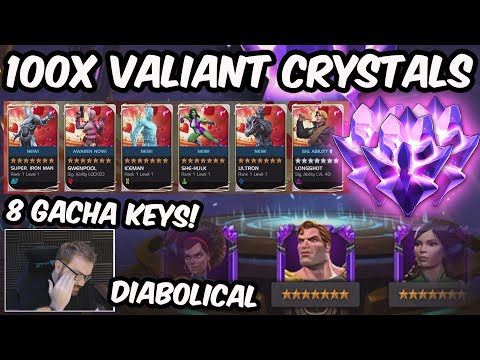 100x 7 Star Valiant Crystal Opening & 8 Valentines Gacha Keys - Marvel Contest of Champions
