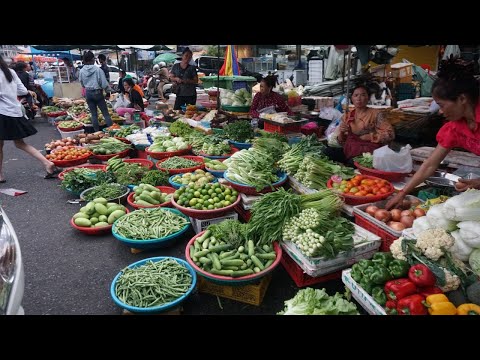 Cambodia Street Market Tours - Plenty Fresh Vegetable, River Fish & More Seafood @Phsa Orussey