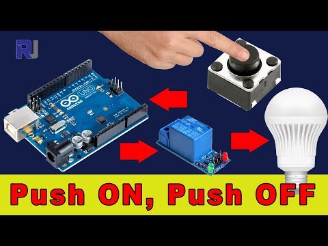 Using Arduino Turn AC bulb with push button On and OFF toggle with relay RJT25