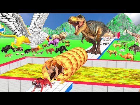 Wild Animals vs Dinosaur death run race|Animals Doodles TV|Animals battle simulator race|Arbs 5.0