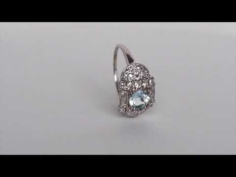 1930's Art Deco 14K White Gold 1.00ct Old European Cut Natural Aquamarine Engagement Ring