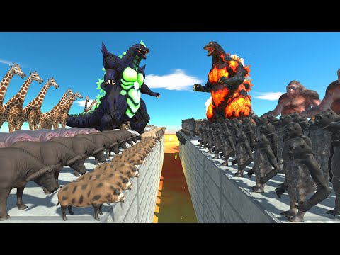 Godzilla Burning VS Super Godzilla | Animals VS Mutant Primates - Animal Revolt Battle Simulator