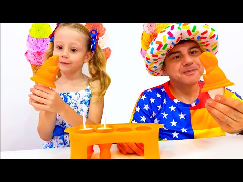 Nastya and dad make healthy fruit ice cream