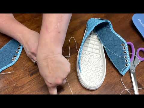 Sewing sneakers with a sewing awl
