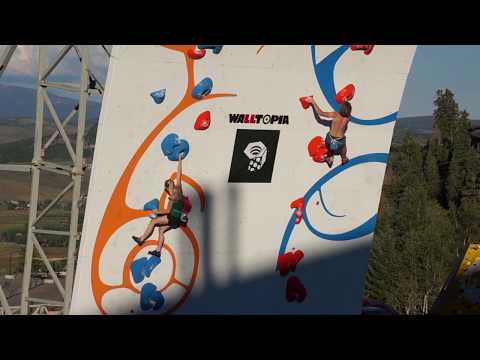 Bimini Horstmann & Dalton Bunker climb during the Seeding Rounds of 2017 Psicobloc Masters