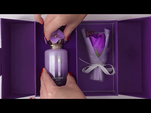 بوكس عطر الوردة 100 مل + وردة موف – هدية تعبر عن أ...