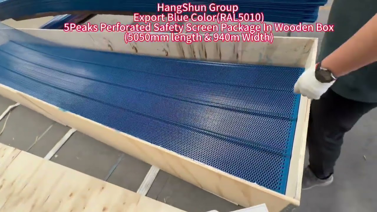 Export 5050mm Length Blue color (RAL5010) 5Peaks Perforated Safety Screen Package In wooden box