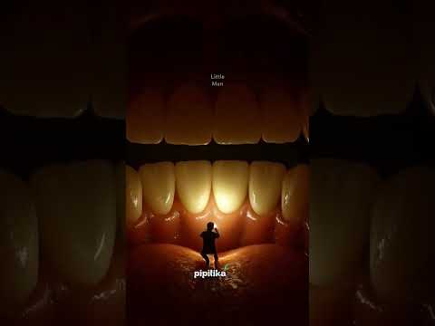 A little men walking inside of mouth of a cute girls!