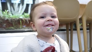 1st time trying ice cream. SO CUTE!