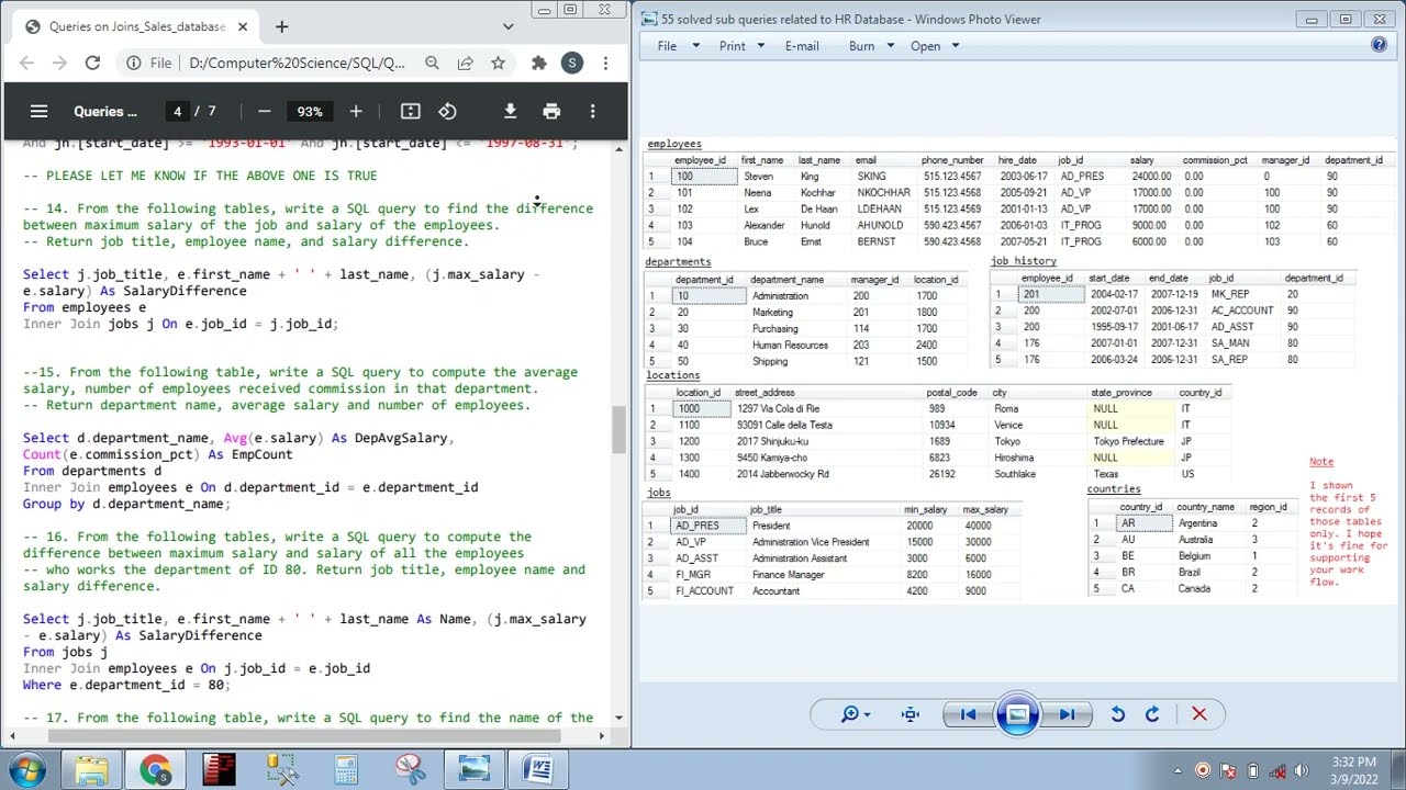 SQL Queries on joins - 29 solved join queries  - MS SQL server - HR Database