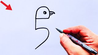 How to Draw a Parrot From 5 Number | Easy Parrot Drawing Step By Step