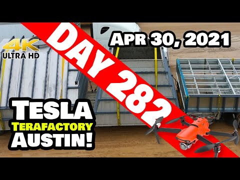 Tesla Gigafactory Austin 4K  Day 282 - 4/30/21 - Tesla Terafactory Texas - WINDOWS AT GIGA TEXAS!